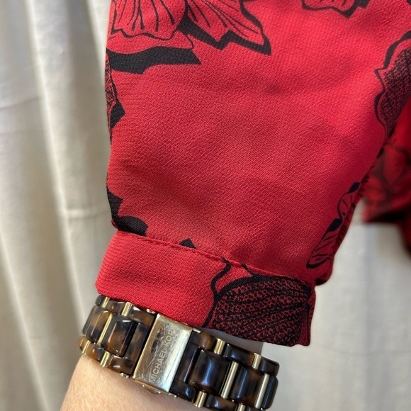 COLDWATER Creek/ Red/Blk Floral Longsleeve/ Blouse/ Size M / 10-12 - Picture 2 of 10